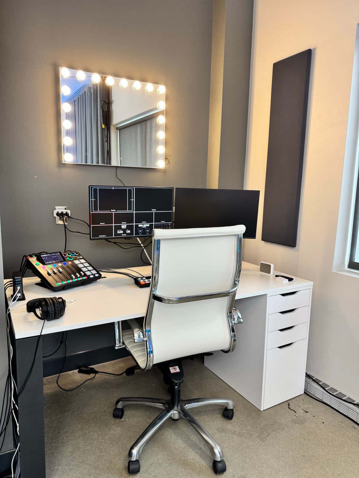 Loge de maquillage avec miroirs éclairés